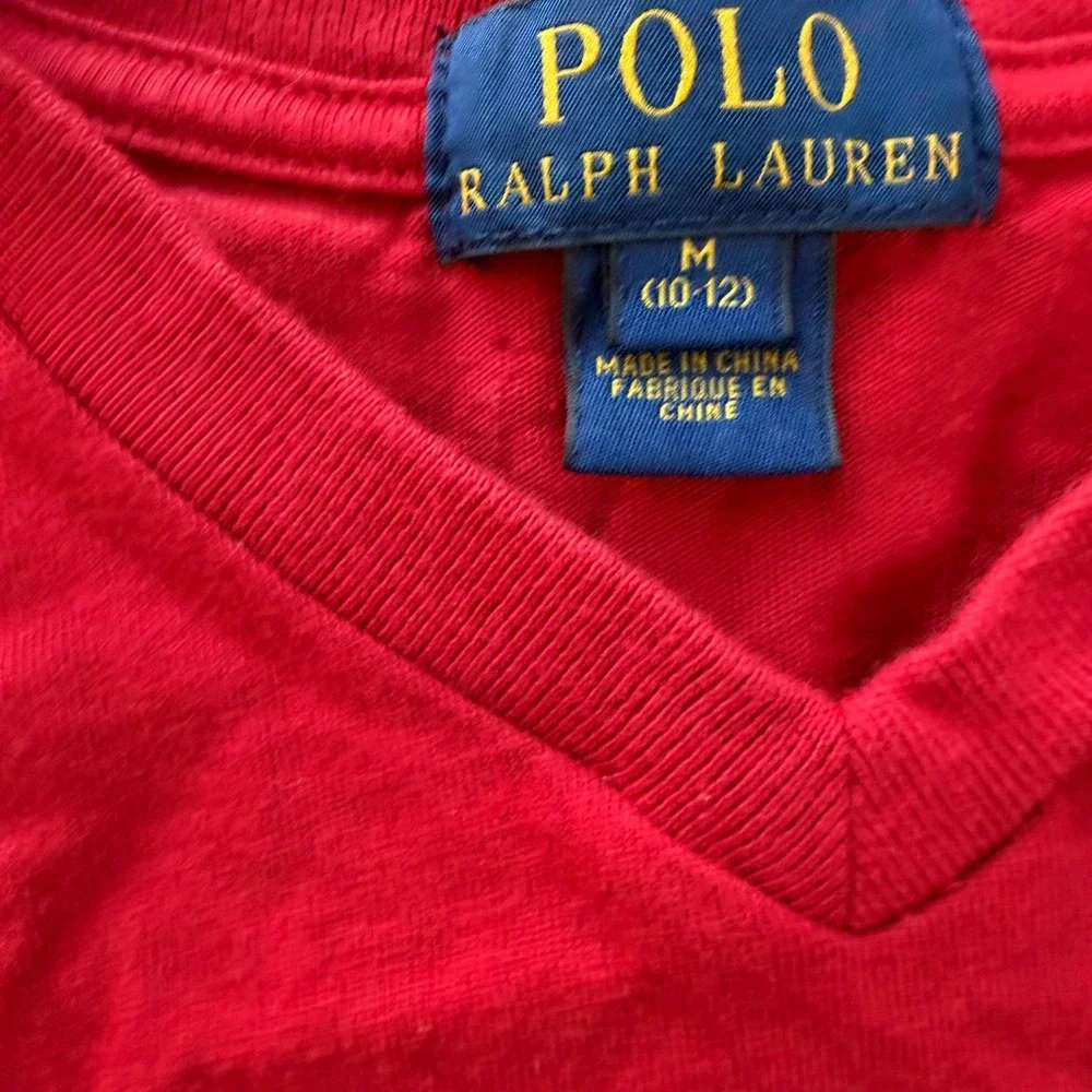 Polo Ralph Lauren Boys Red Long Sleeve V-Neck Tee Navy Pony Size M 10-12